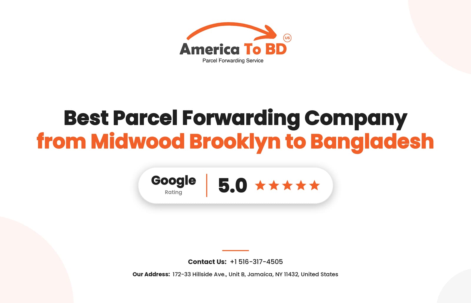 America to BD title graphic: Best Parcel Forwarding Company from Midwood, Brooklyn to Bangladesh, on white background